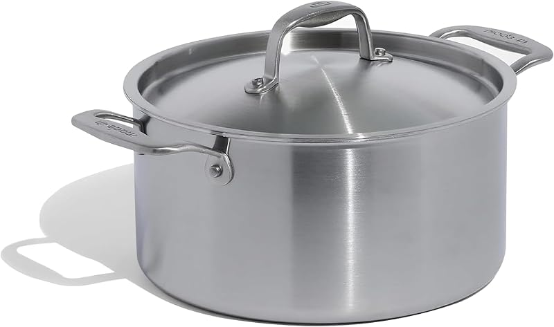 Cookware - 6 Quart Stainless Steel Stock Pot With Lid - 5 Ply Stainless Clad - Professional Cookware - Crafted in Italy - Induction Compatible