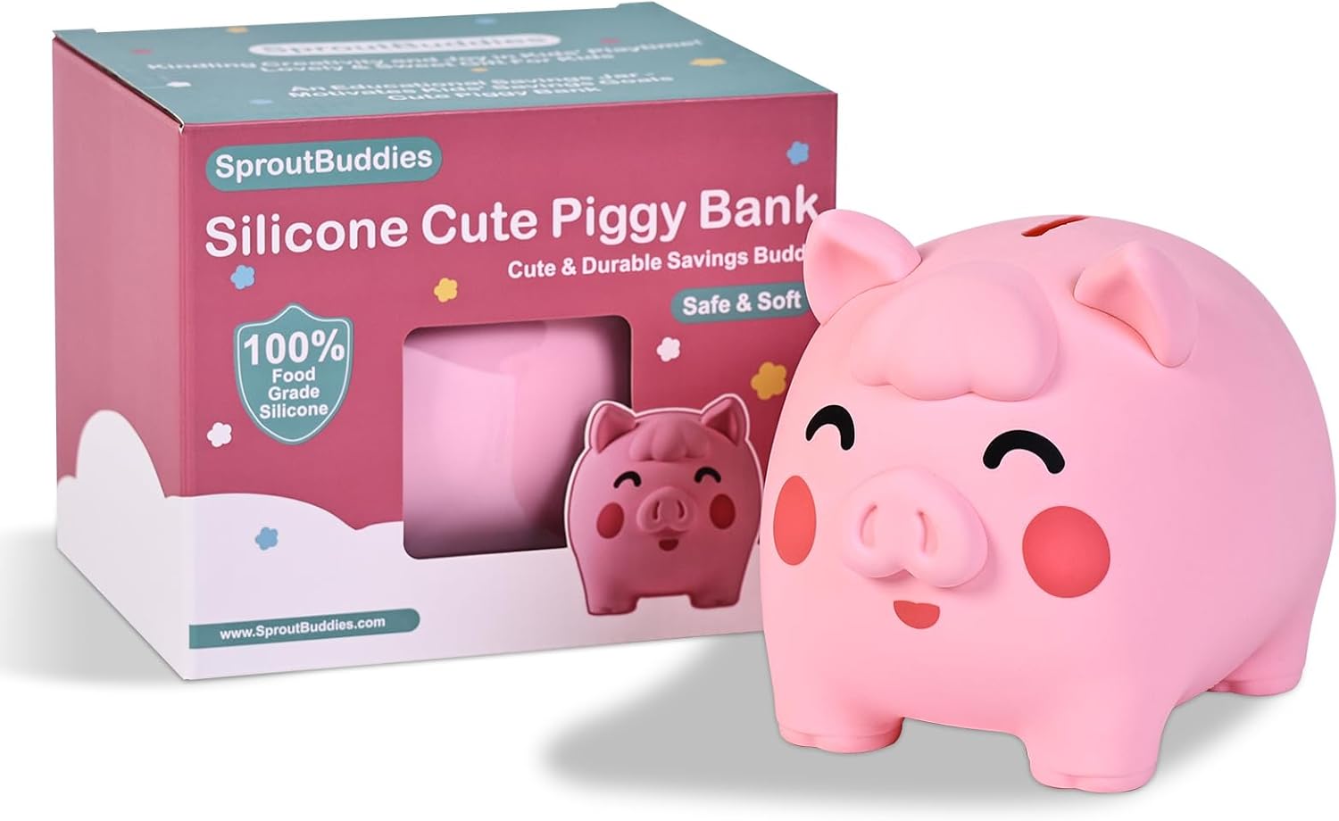 Piggy Bank Silicone Cute Unbreakable Pig Money Saving Jar Coin Bank for Kids,Boys and Girls Easter Christmas Birthday Gift (Light Pink)