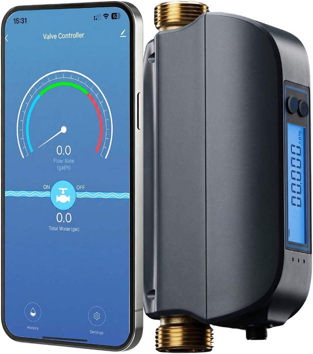 Water Flow Meter, 0.1gal/min Water Flow Monitor Alarm, Water Valve 3/4"