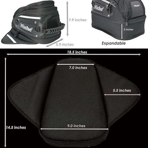 Miniatura 5 de Niche Bolsa magnética para tanque de motocicleta, bolsa impermeable con bolsillo para teléfono para pantalla táctil, almacenamiento expandible para