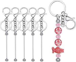Beadable Keychain Bar Blanks Beaded Keychain for DIY Crafts Jewelry Making Charms Gift 5Pcs (Silver)