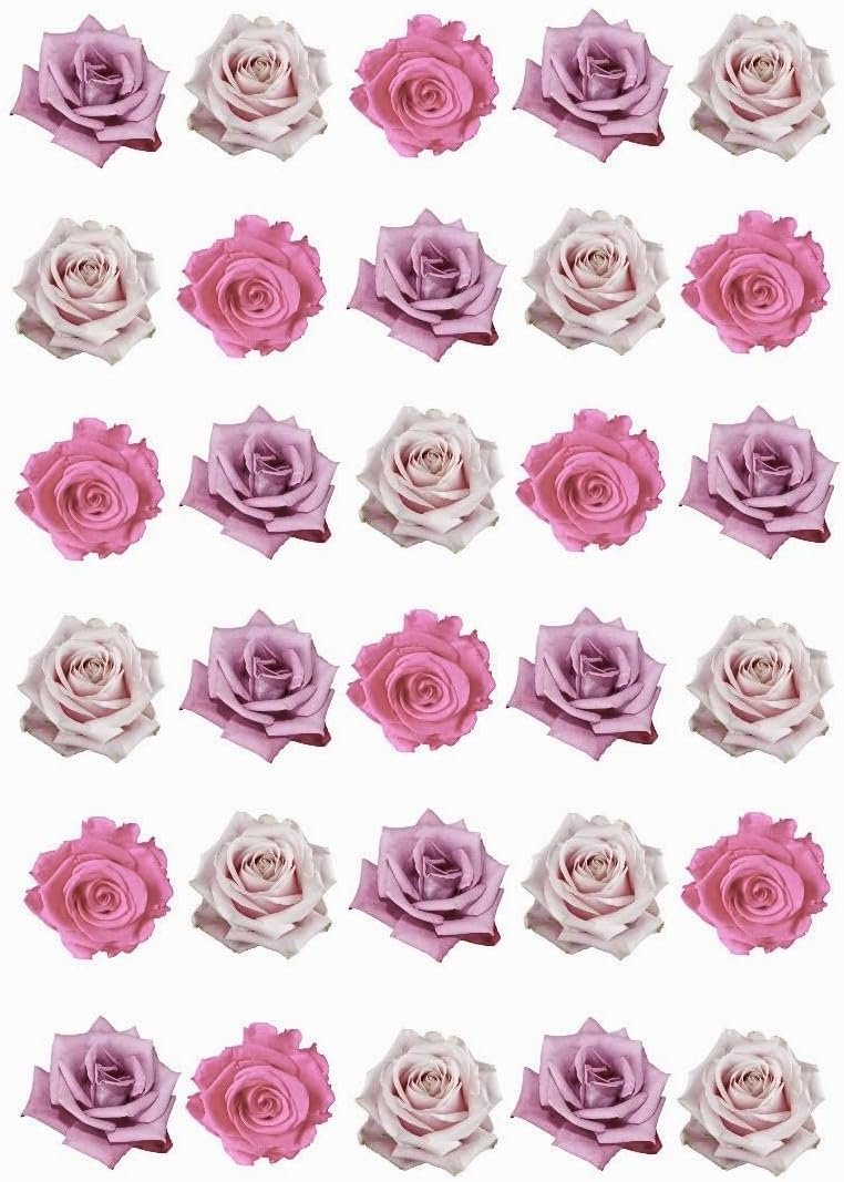30 Pink Roses Mixed Colours Single Rose 2D Edible Rice Wafer Paper Cupcake Toppers Cake Decorations Flowers