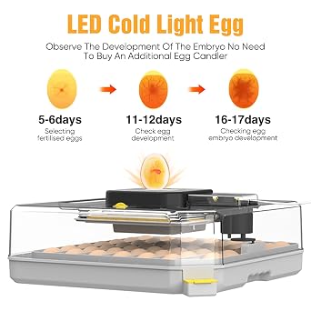 48 Egg Incubator Fully Automatic Incubator Electric Egg Brooding with Humidity &Temperature Control, Automatic Egg Turning, Egg Candler Incubator for Chicken Duck Goose & Quail
