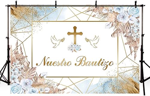 Miniatura 4 de AIBIIN Telón de fondo bohemio Mi Bautizo de 7 x 5 pies Nuestro Bautizo Bautismo, Dios bendiga la Primera Comunión, Bautizo, Decoraciones de fiesta