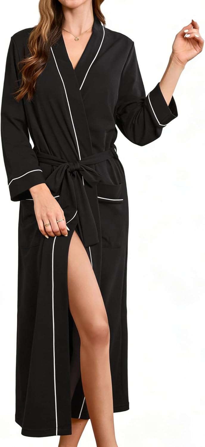HEARTNICE Womens 100% Cotton Robe, Soft Kimono Spa Long Bathrobe Lightweight Loungewear