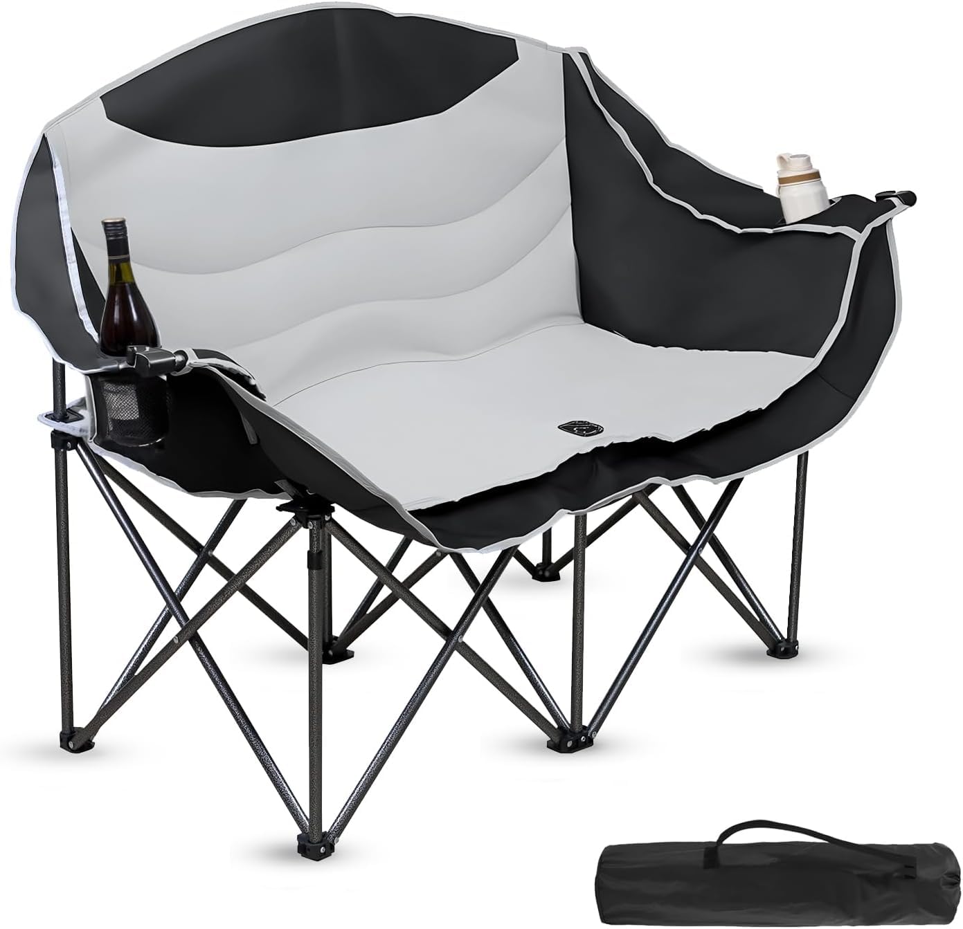 Oversized Fully Padded Camping Chair Folding Loveseat Camping Couch Double Duo Chair Heavy Duty Quad Fold Arm Chair with Cup Hold - Supports 650 LBS Black-image-32