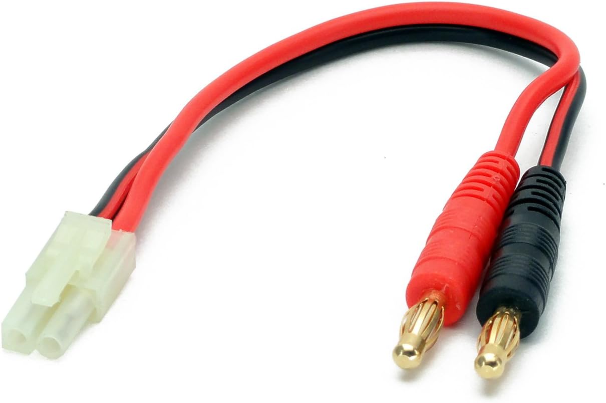 GT Power Battery Charger Charging Cable: Airsoft Male (Tamiya Mini) to 4mm Bullet Banana Plugs