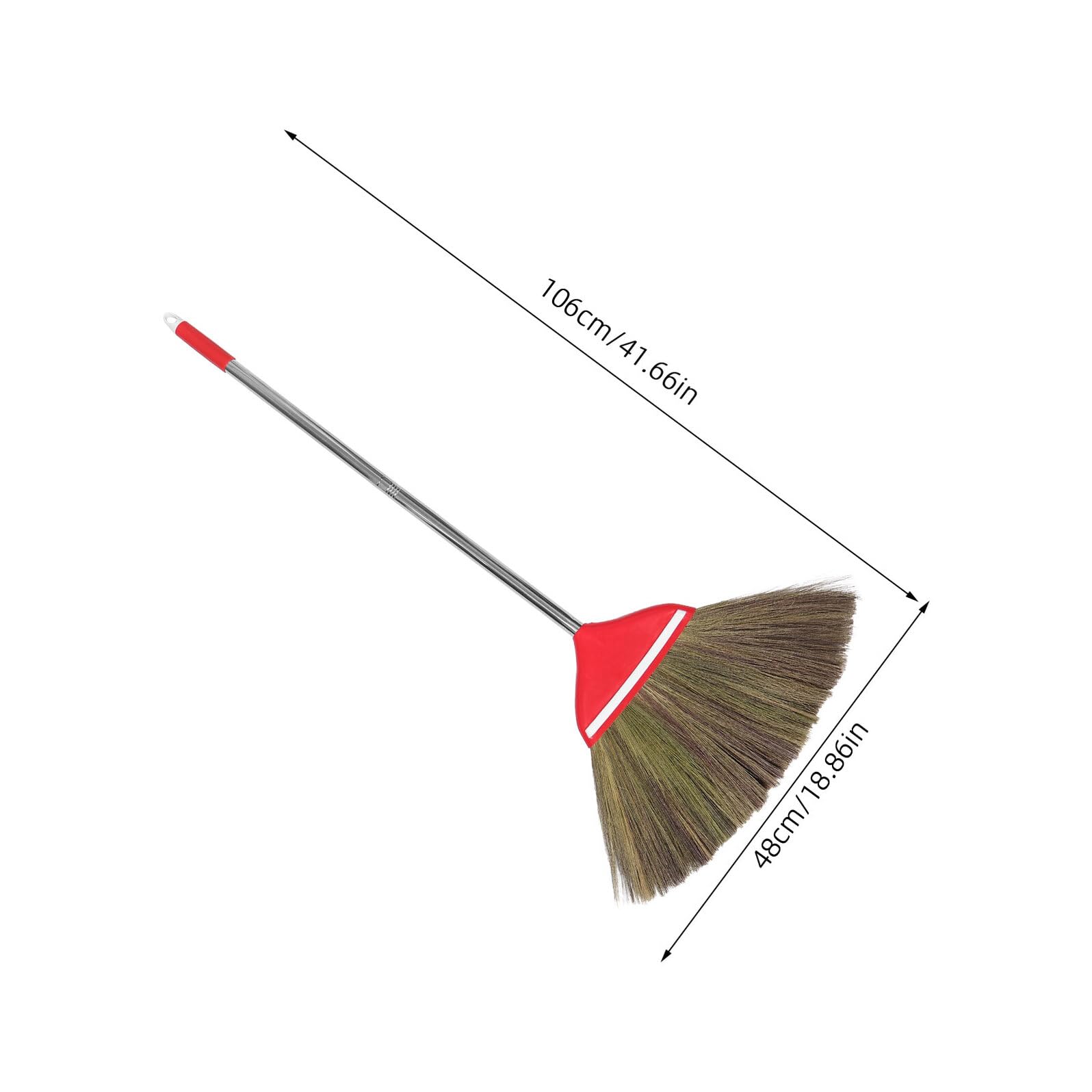 VANZACK Escoba de Mano Tejida a Mano de Césped Natural, 106 Cm Mango Doble Rojo, Escoba para Interiores y Exteriores, Adecuado para Limpieza de Cocina, Patio y Suelos de Madera