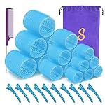 Self grip hair roller set,Hair roller set 18 pcs,Hair rollers with hair roller clips and comb,Salon hairdressing curlers,DIY Hair Styles, Sungenol 3 Sizes blue Hair Rollers in 1 set