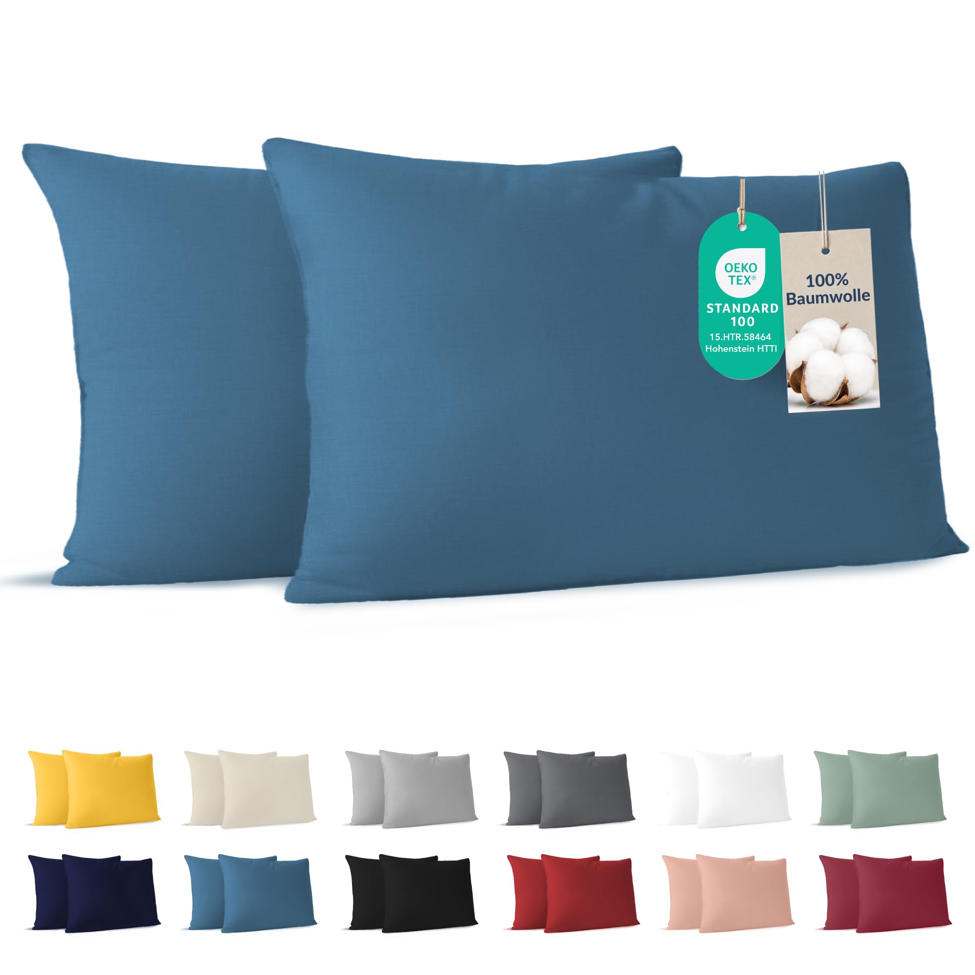 Dreamzie - Kissenbezug 40 x 80cm - 2er Set - 100% Baumwolle - Blau