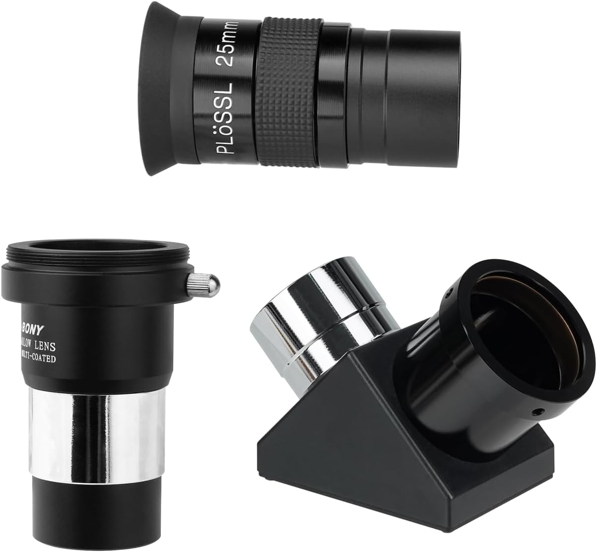 SVBONY 25mm Telescope Eyepiece Bundle with 1.25 Inch Barlow Lens 2X SV221 90 Degree Diagonal Mirror