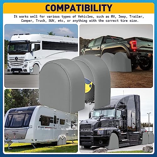 K-Musculo RV Tire Covers 4-Pack, Waterproof Wheel Covers for RV Wheel Travel Trailer Camper Truck SUV, Fit 27-29 Inch Tire Diameter (Gray) - Thumbnail 4