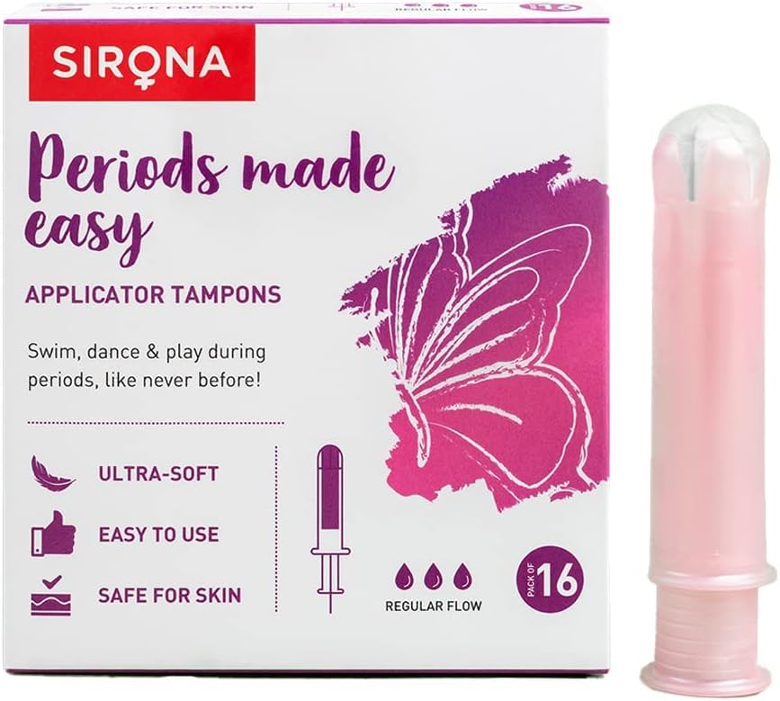 Sirona Applicator Tampons for Women | Easy Hygienic No-Touch Insertion | High Absorbency | Up to 8 Hours Leak-Free Protection | Dermatologically Tested | Compact & Beginner-Friendly