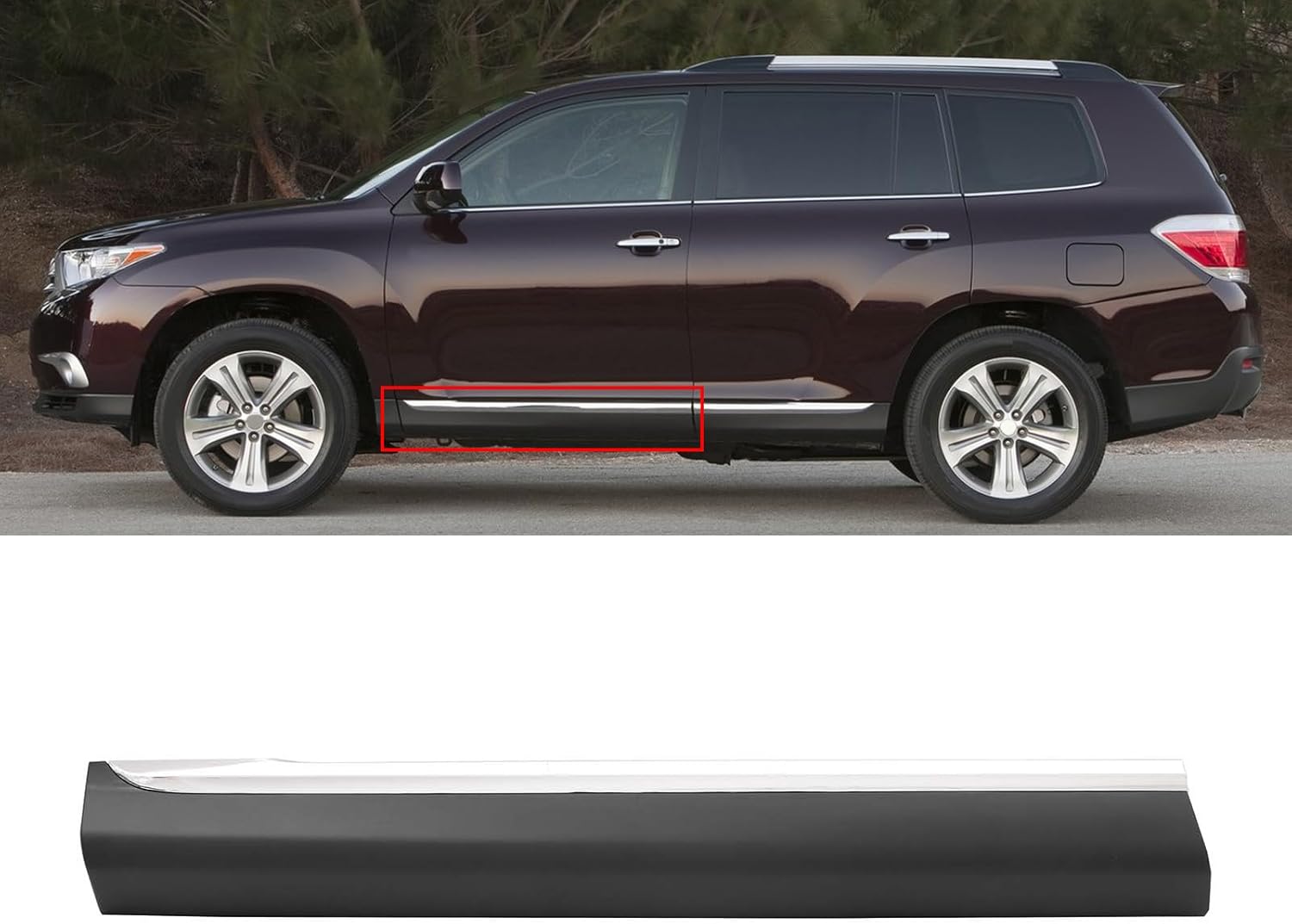 Front Door Lower Molding Trim Panel with Chrome Trim Fit for Highlander 2011 2012 2013, Left Driver Side