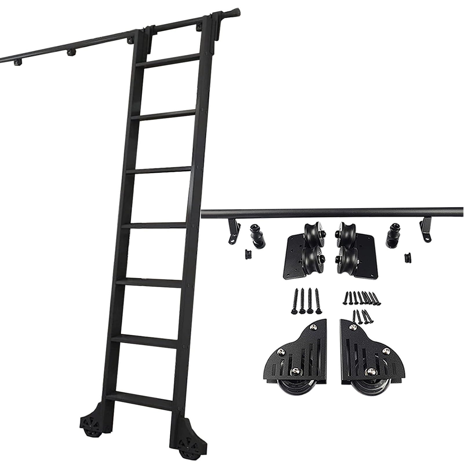 Kit de rails échelle roulante en acier noir robuste de haute précision pour meuble