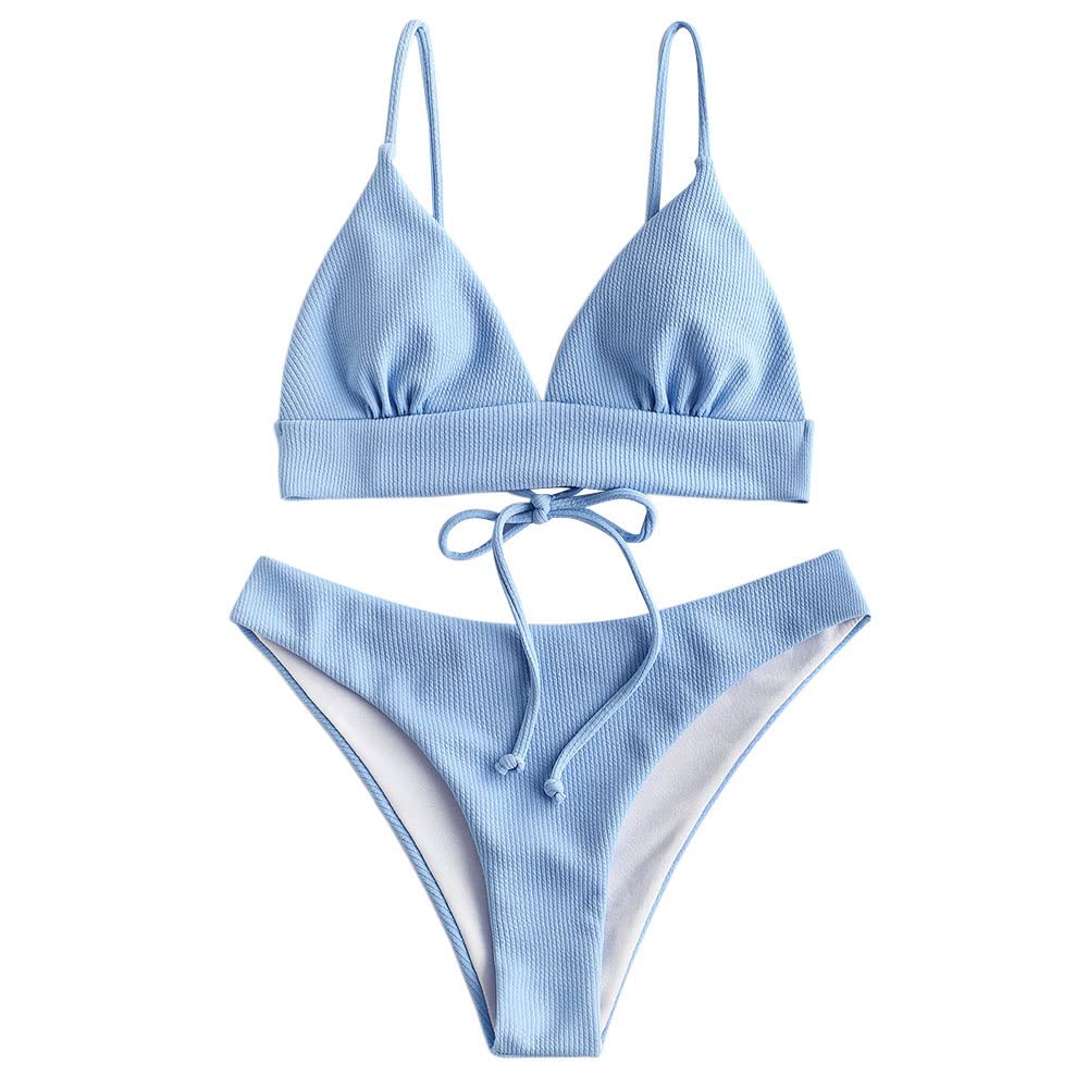 Star Sun Moon Print Bathing Suits for Women Back Criss Cross Lace-up Triangle Bikini