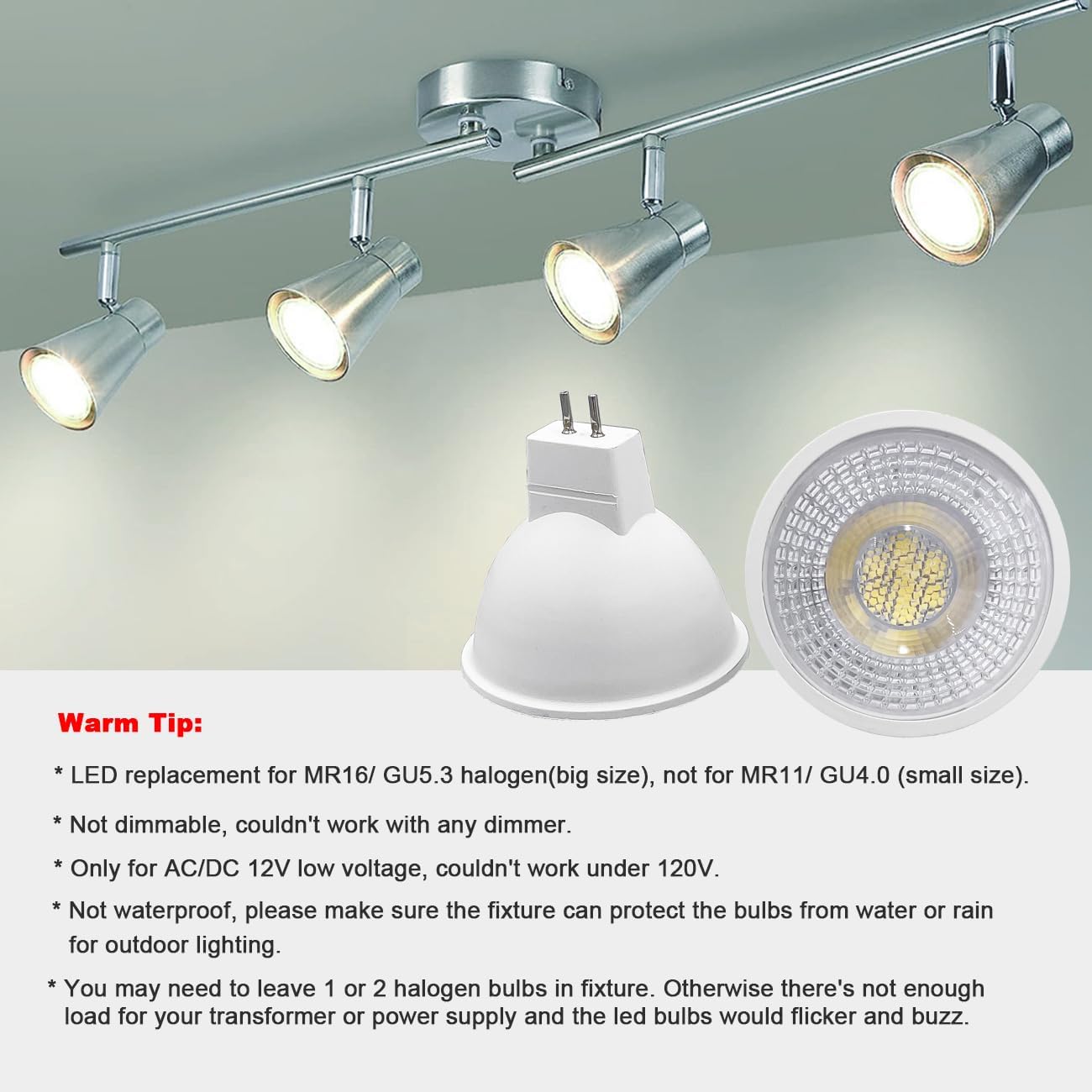 KAKEMONO MR16 Led Bulbs 6W Replace 50W Halogen,12V Low Voltage MR16 GU5.3 Spotlights for Outdoor Landscape Track Lighting,Not Dimmable,Daylight White 5000K,6 Pack