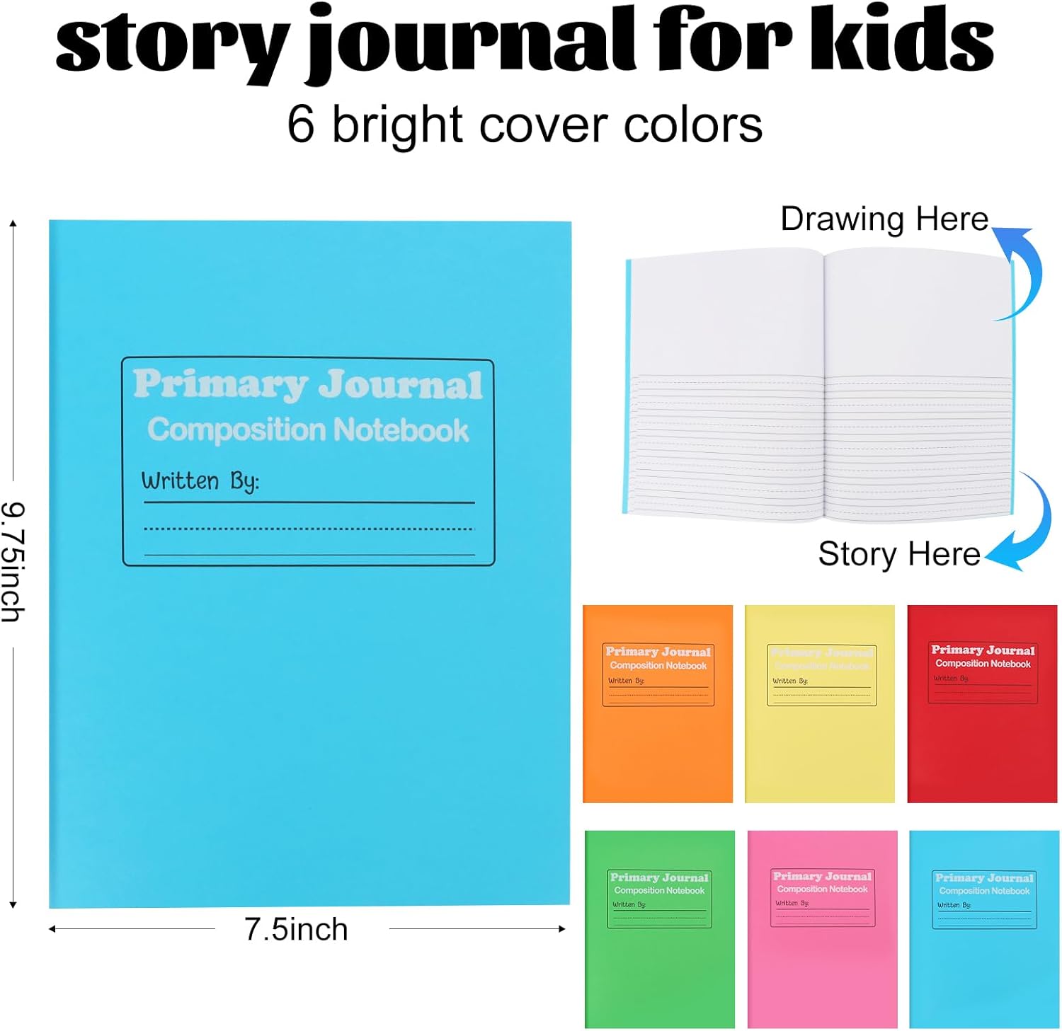 48PC Primary Composition Notebooks K-2 Kids Handwriting Drawing Story Journal 9 3/4 x 7 1/2 Primary Journal Writing Journal 60 Page Notebook for Student School Supplies