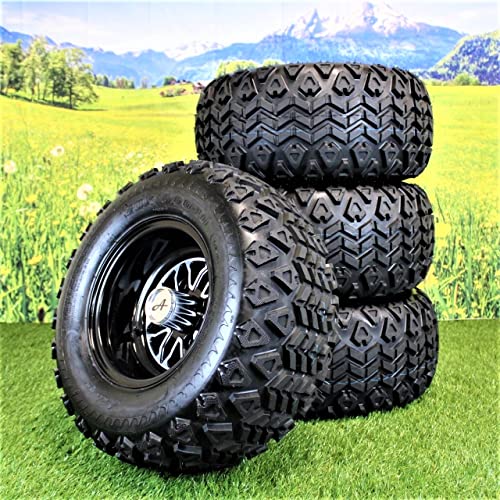 (Set of 4) 20x10.00-10 ATW-045 with 10x7 Fusion Glossy Black Wheels for Golf