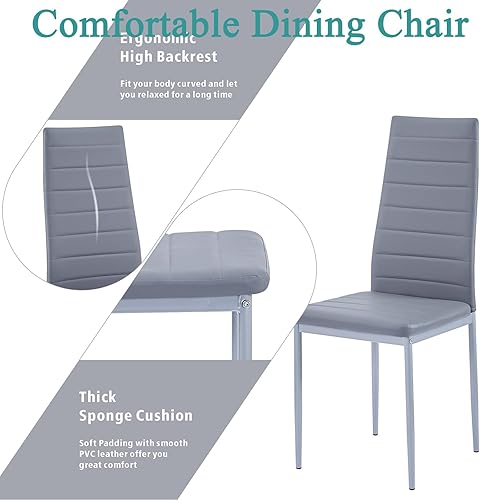 Miniatura 10 de Juego de 2 sillas de comedor de poliuretano, sillas de cuero con respaldo alto para cocina, comedor, sillas sin brazos, juego de 2 sillas de cuero