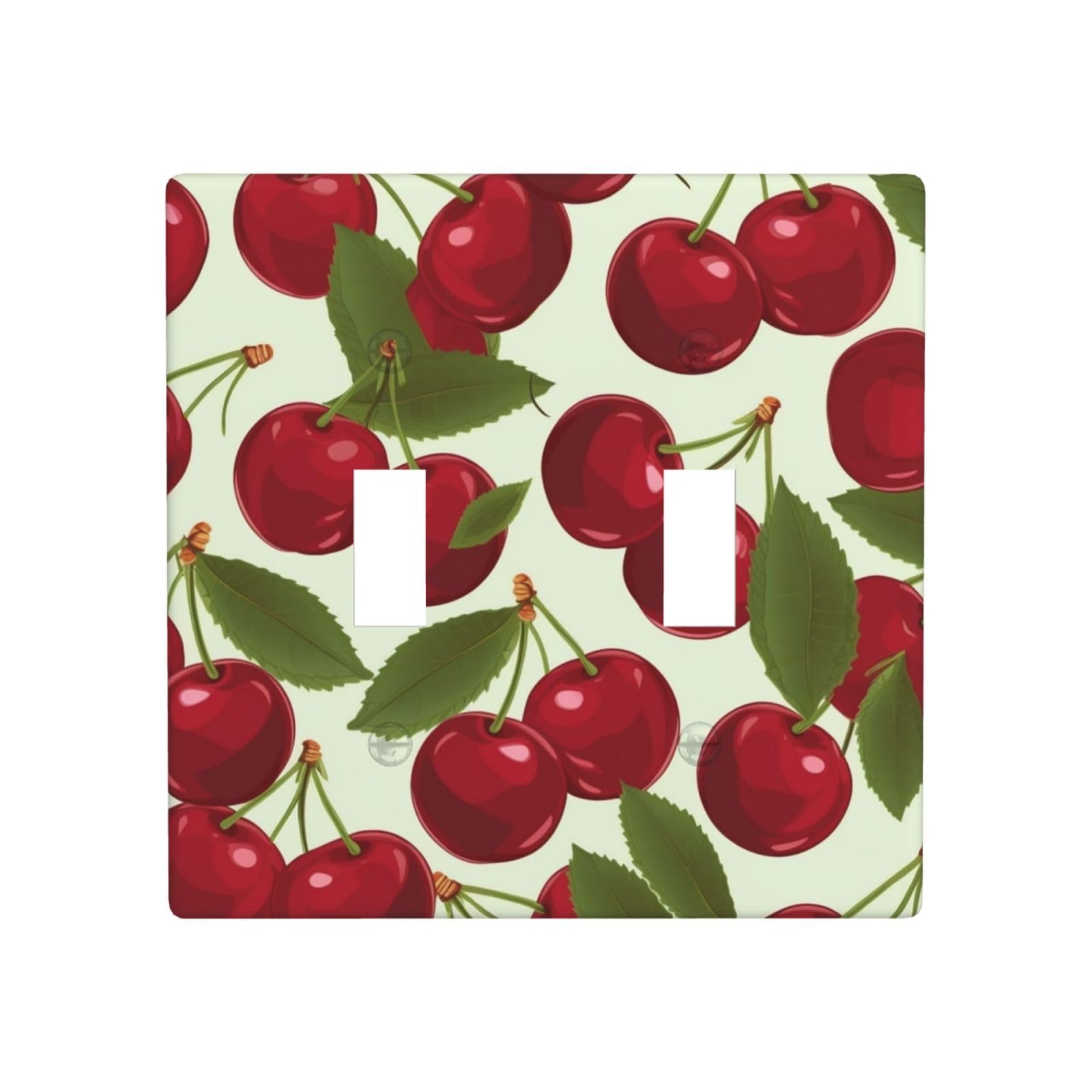 Decorator Double Toggle Light Switch Covers Cherry fruit Wall Plate 2-Gang Standard Size 4.5" x 4.5" Double Toggle Switch Wallplate Decorative 2 Gang Wall Switch Plate Covers