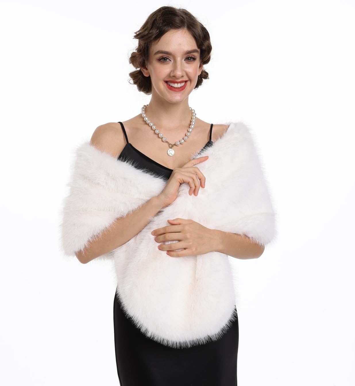 SAFERIN Women's Winter Faux Fake Fur Straight Wedding Halloween Party Custume Accessory Scarf Wrap Collar Shawl Shrug