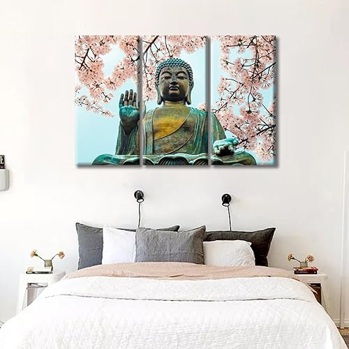 Vista 166 de TUMOVO Wall Art for Living Room Buddha Sculpture Flower Paintings Canvas Wall Art 3 Panel Wall Art Canvas Artwork Wall Decor Large Wall Decor Canvas