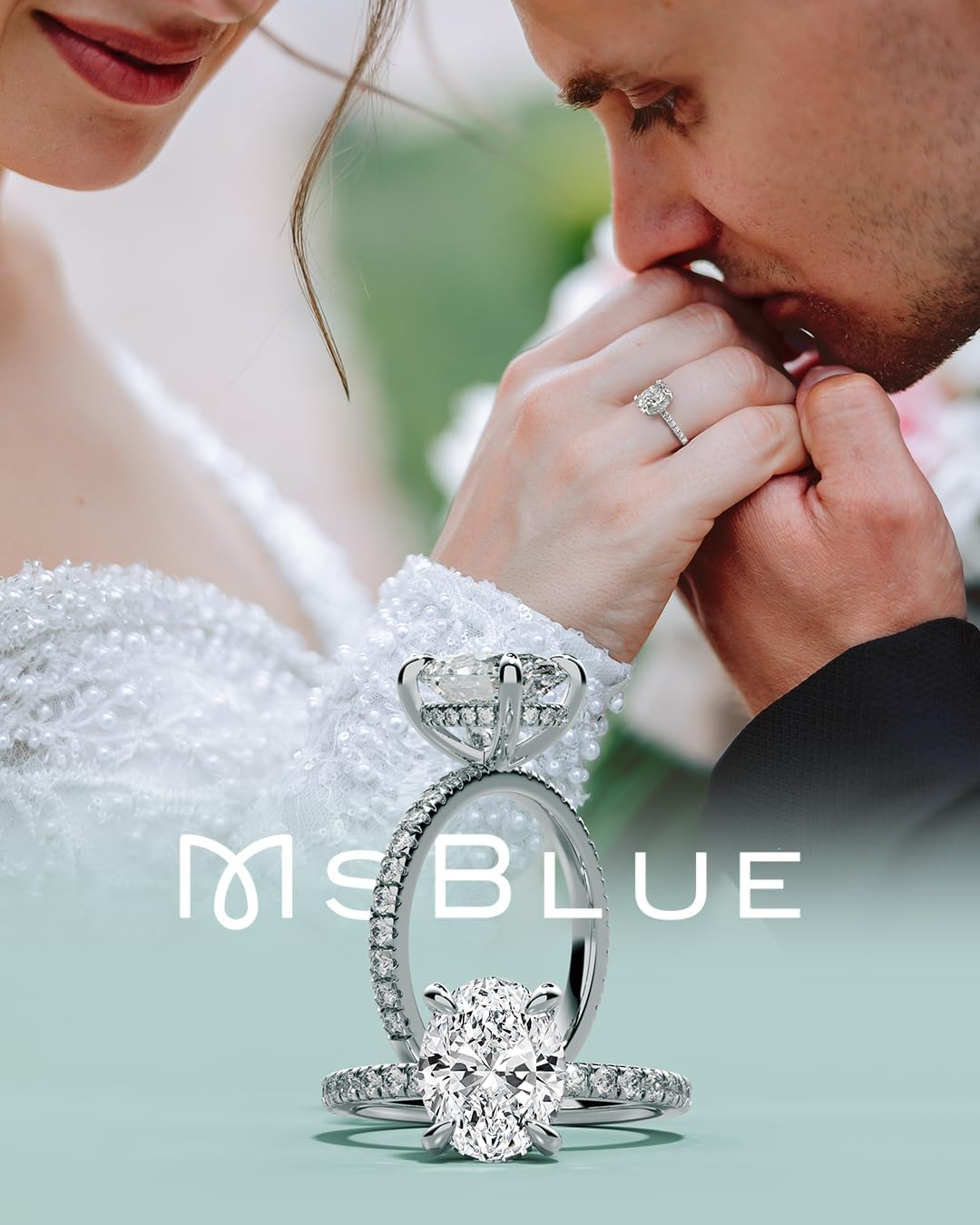 MSBLUE® 2ct Oval Cut Moissanite Engagement Ring, White Gold Vermeil, Promise Wedding Rings for Women - Image 8