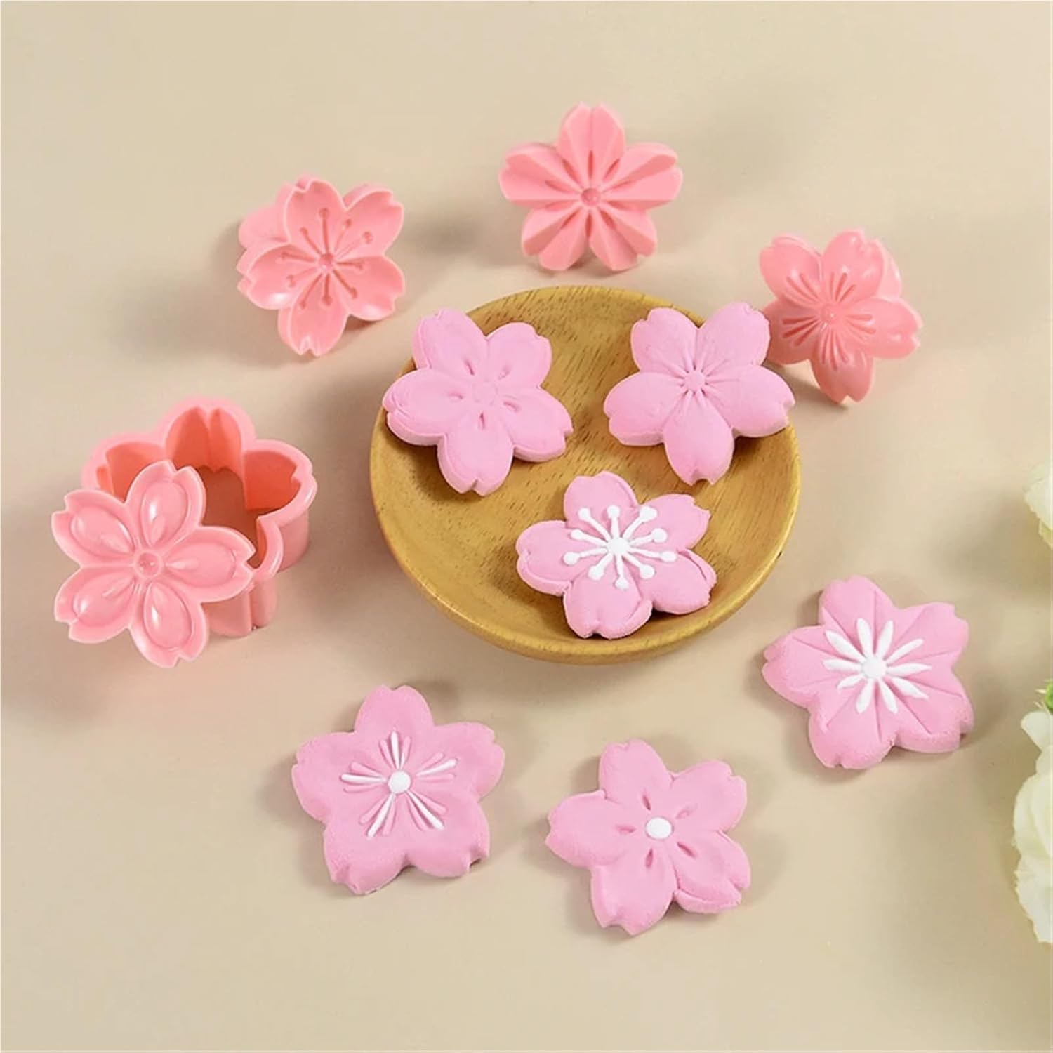 5Pcs Cherry Blossom Flower Cookie Stamp Baking Mold, Floral Cutter for Mooncake & Pastry Baking