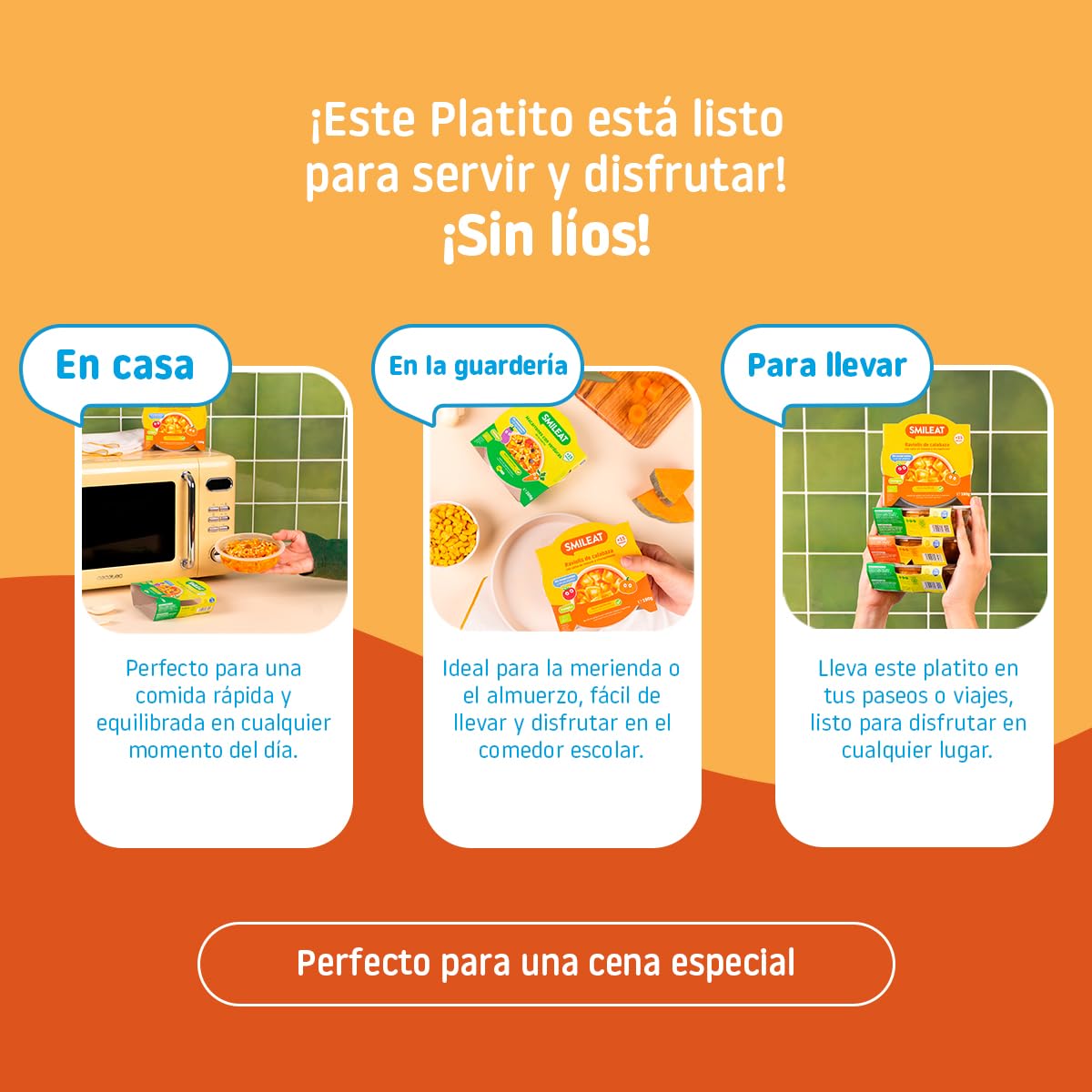 Smileat - Pack de 8 Platitos de Raviolis de Calabaza con Salsa de Tomate y Champiñones – Ecológico, Sin Conservantes – Ideal para Peques +15 meses – 190g x 8