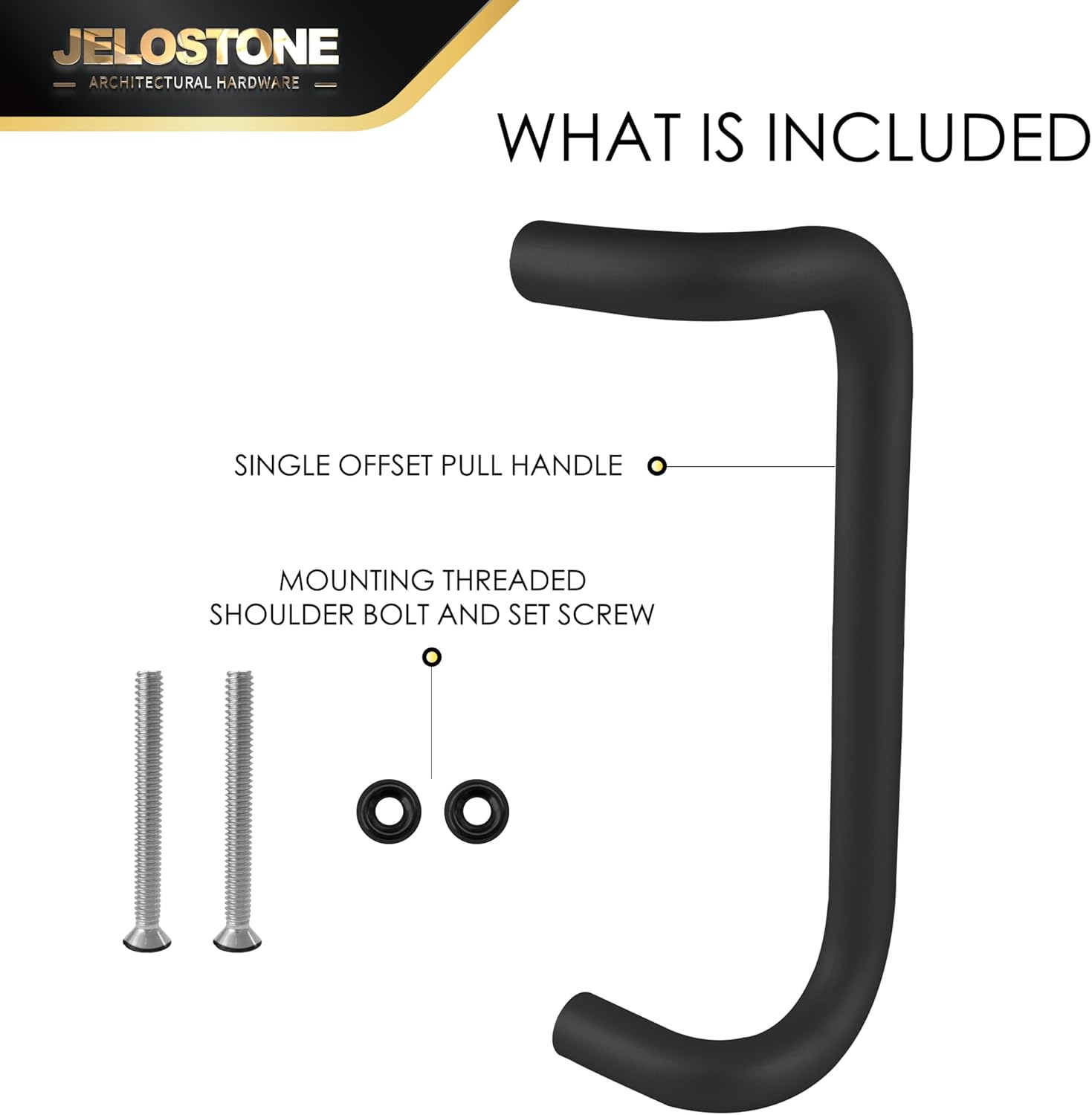 Aluminum 90-Degree Offset Solid Door Pull (Black Anodized), 1" Diameter x 12" Center-to-Center, Through Bolt Mounting for 1-3/4" Door, JS-8190HD