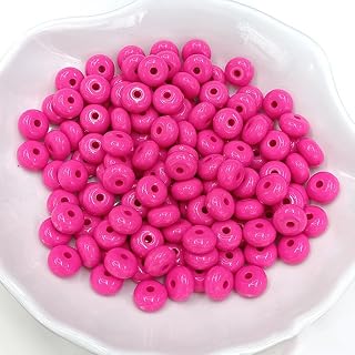 50pcs Acrylic Rondelle Flat Round Coin Shape Spacer Beads 8x5mm for DIY Jewelry Making, Bracelets, Craft Supplies - (Color: Rose/Size: 8X5Mm)