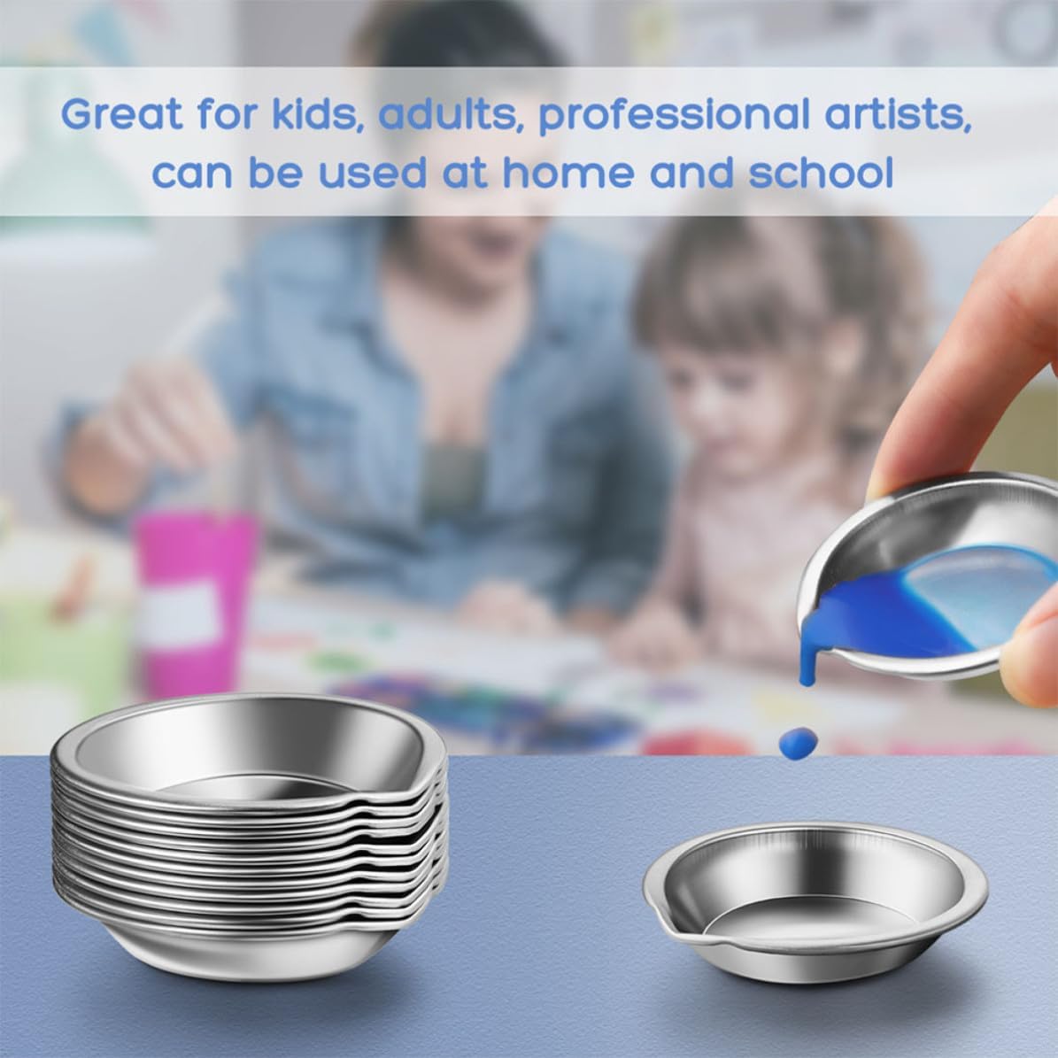 24pcs Stainless Steel Paint Pallets Metal Paint Trays Portable Non-Penetration Pigment Mixing Dish for Water Powder and Propylene Painting Supplies