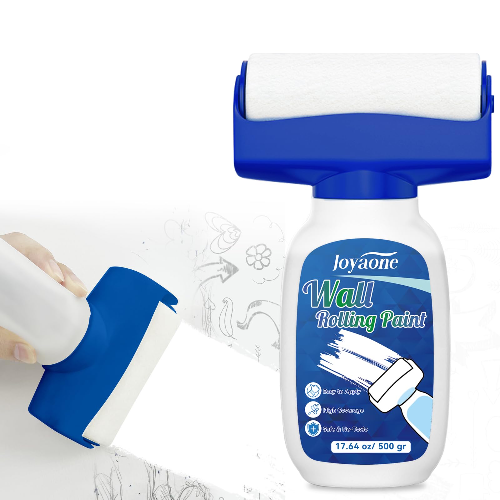 White Paint for Wall 500g, Integrated Paint Roller Kit, Easy to Apply Roller Wall Paint, White Matte Paint for Wall and Wood Surface, Solve Graffiti, Stains, Yellowing on White Surface