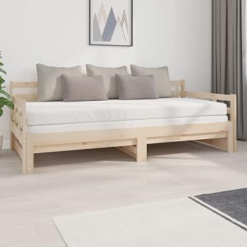Pull-Out Day Bed Solid Wood Pine 2X90x200 cm,Single Day Guest Bed with Pull Out Under Bed 2 in 1 Bedroom Furniture,Queen Bed