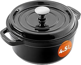 KADAX 4.5 Litre Cast Iron Saucepan, Diameter 23 cm, Enameled Cast Iron Saucepan, Round Pot with Lid, for Roasting, Frying, Cooking and Baking, Roasting Pot (Black)