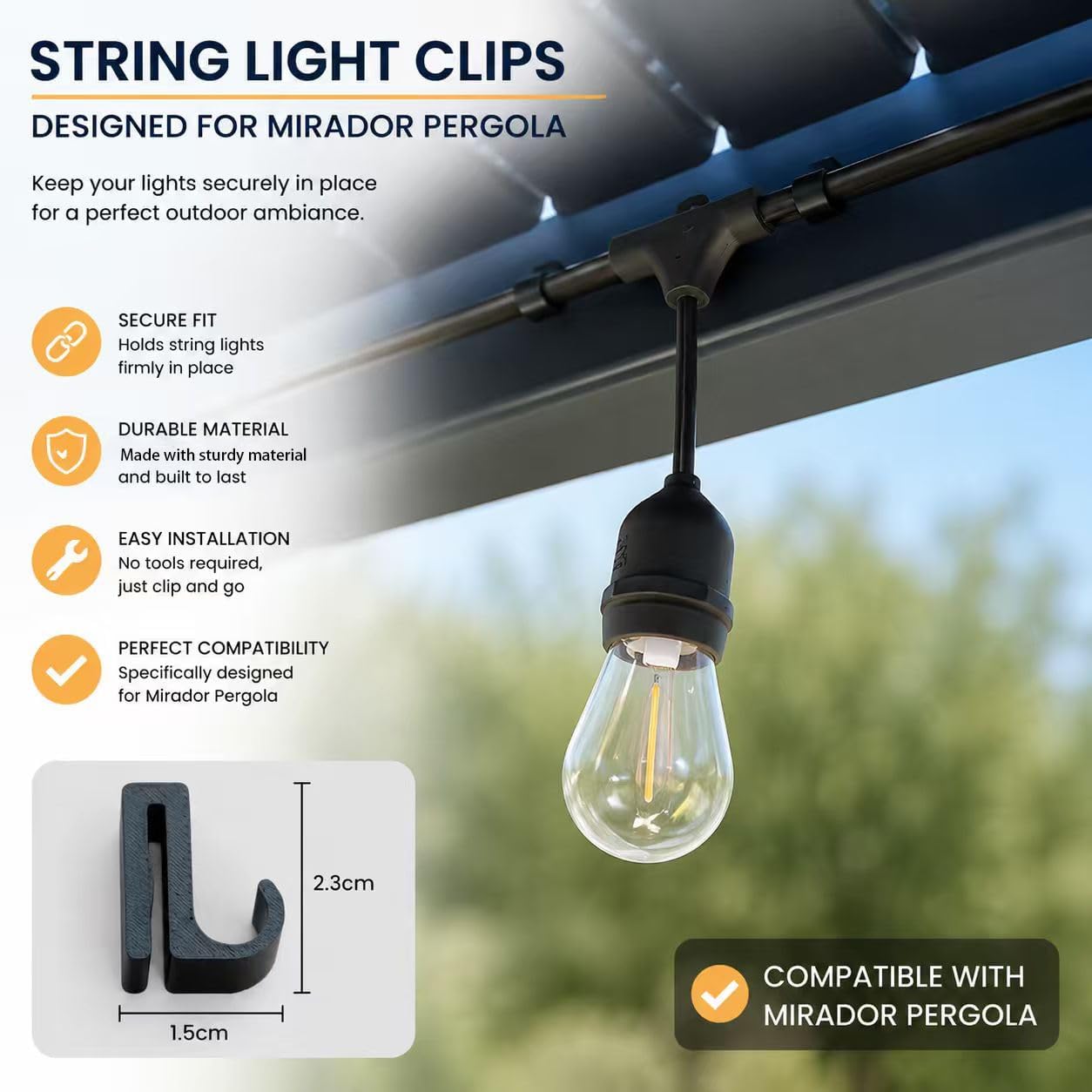 30-Pack String Light Clips Compatible with Mirador Pergola
