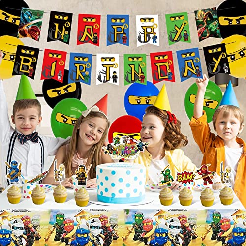 51Pcs Ninjago Birthday Party Supplies With Birthday Banner, Cake Topper, Cupcake Toppers, Latex Balloons, Tablecloth For Boys Ninja Warrior Themed Birthday #TOP4