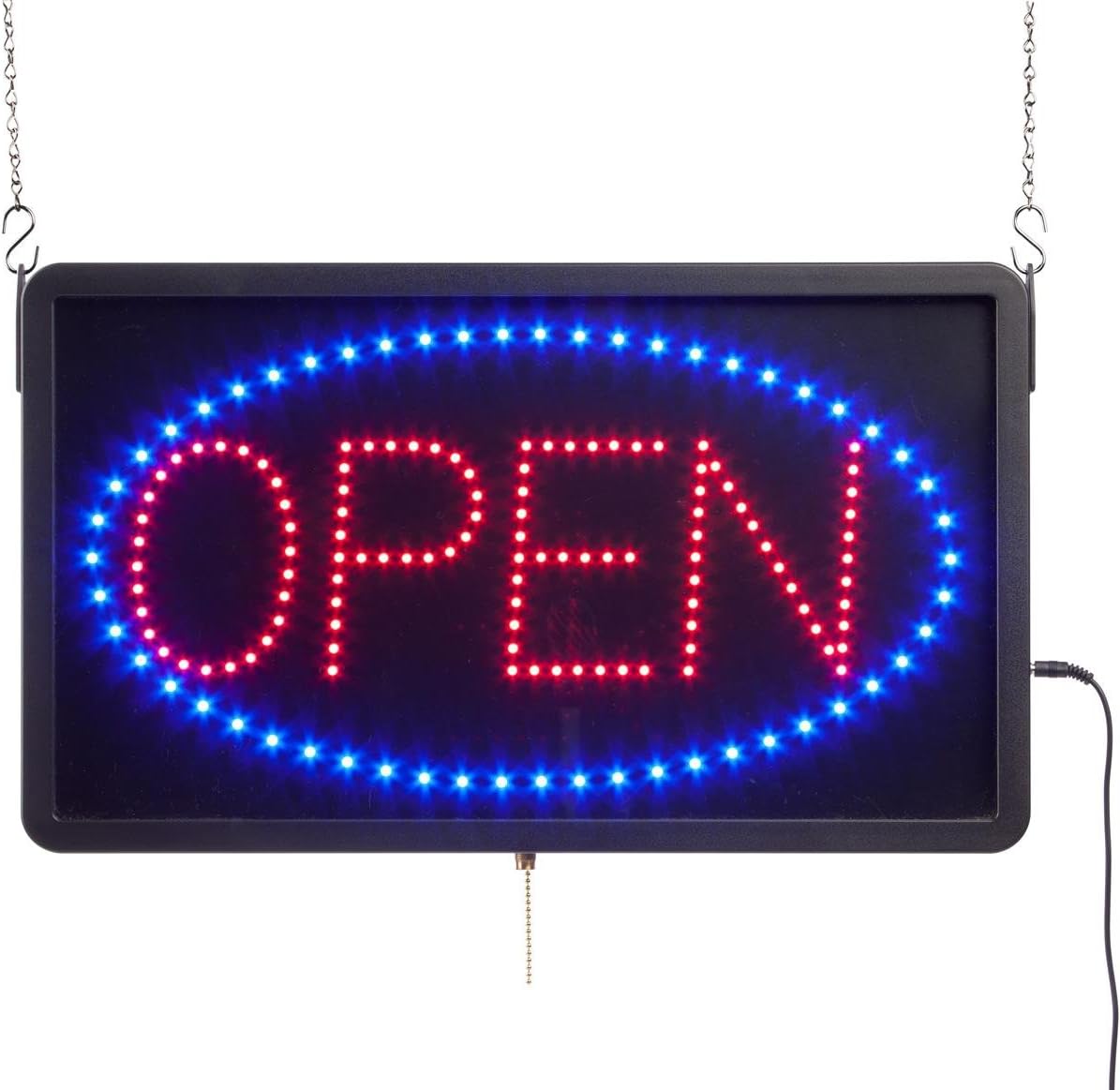 Displays2go Animated LED Sign, Reads Open, Includes Oval Swoosh with 12V Adapter- Black Plastic (LEDOPEN09)