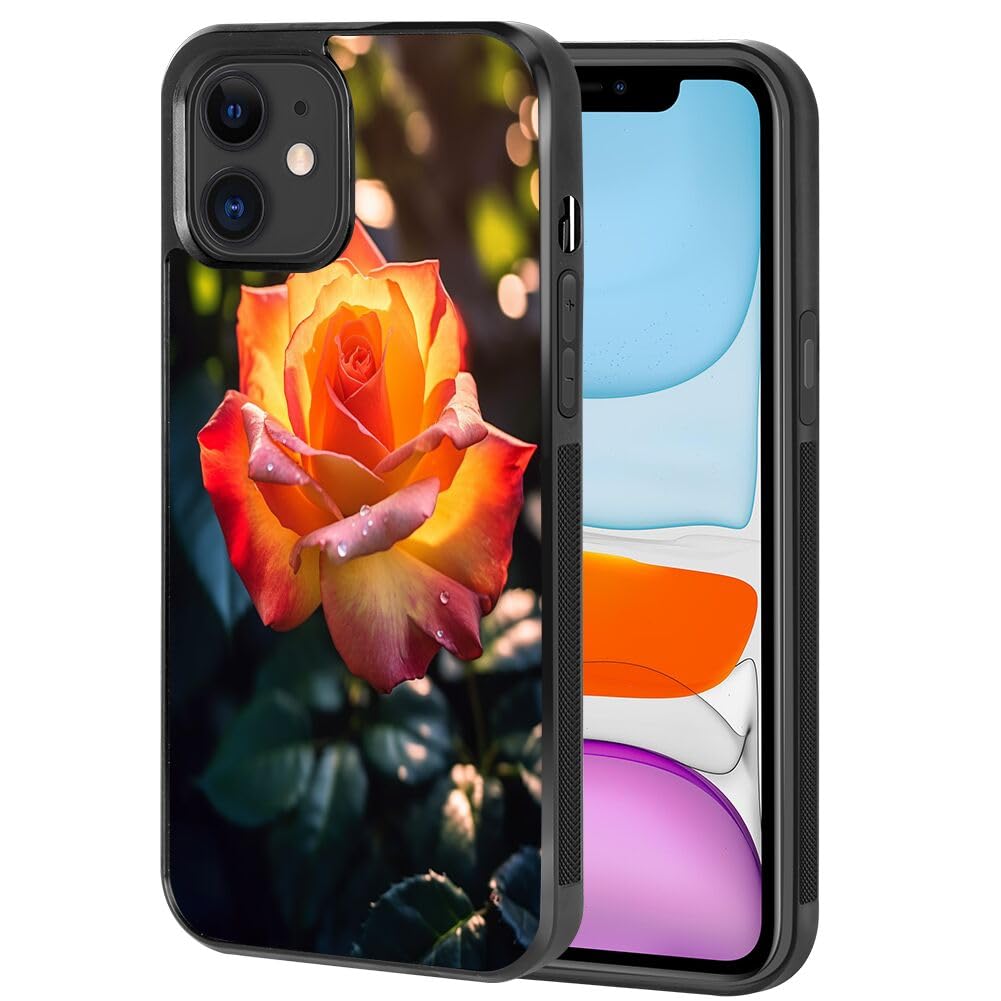 SHENCANG BLUE Case for iPhone 12 Pro Rose Designer Art122, Black Anti-Scratch Shockproof Slim Rubber Frame Mobile Cellphone Smartphone Case