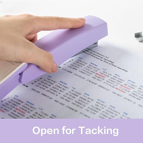 Vista 60 de Deli Engrapadora, engrapadora de escritorio, grapadora de oficina, capacidad para 25 hojas, incluye 1000 grapas y removedor de grapas, rosa Rosado