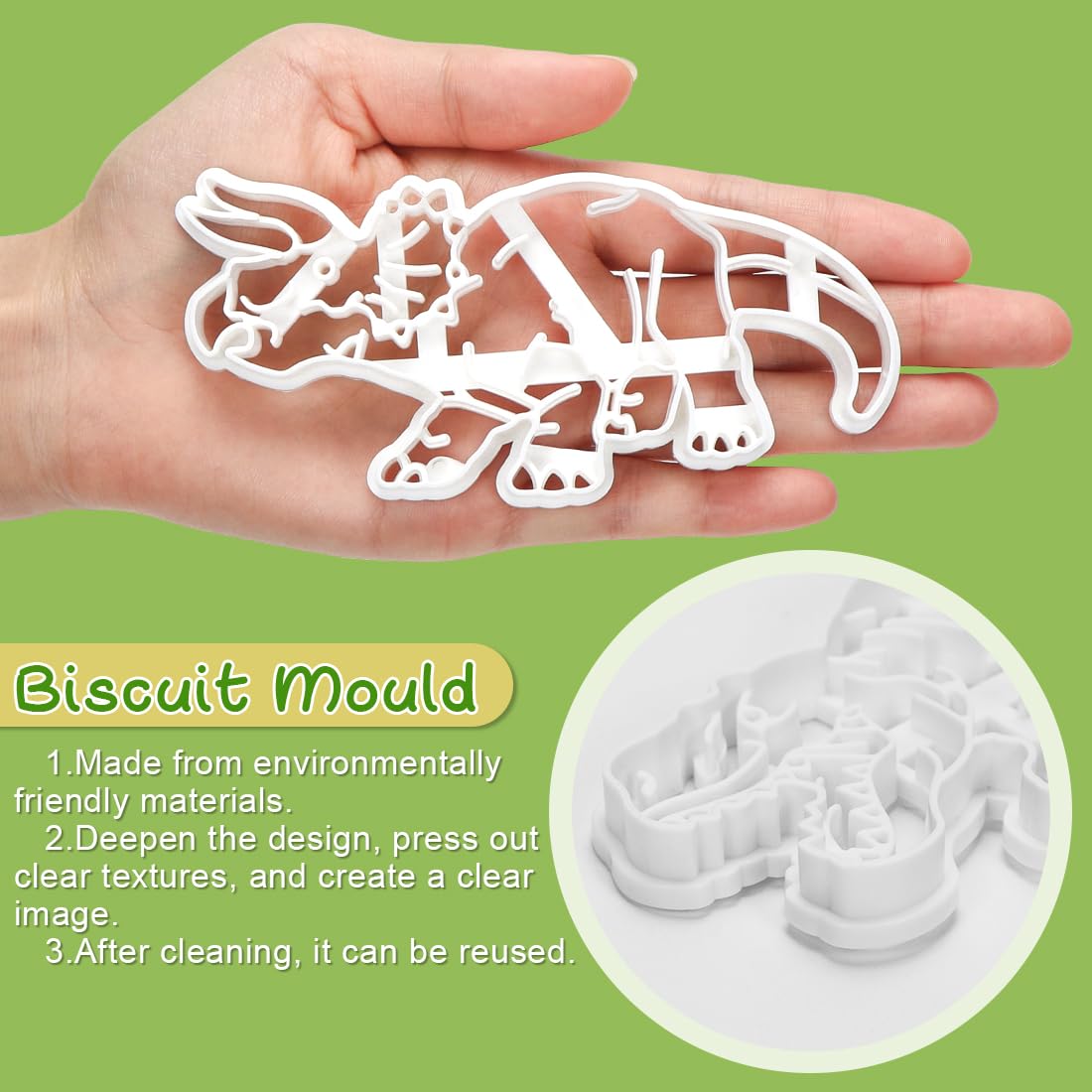 3D Dino Keksausstecher Set - 3-teilig, Dinosaurier Formen Für Plätzchen & Kekse