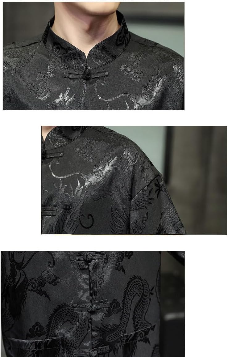 Chinese Style Men's Ice Silk Short Sleeve Shirt, Tang Suit Retro Top