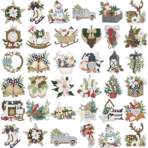 Saillong 36 Pcs Christmas Diamond Painting Sticker Winter Diamond Art