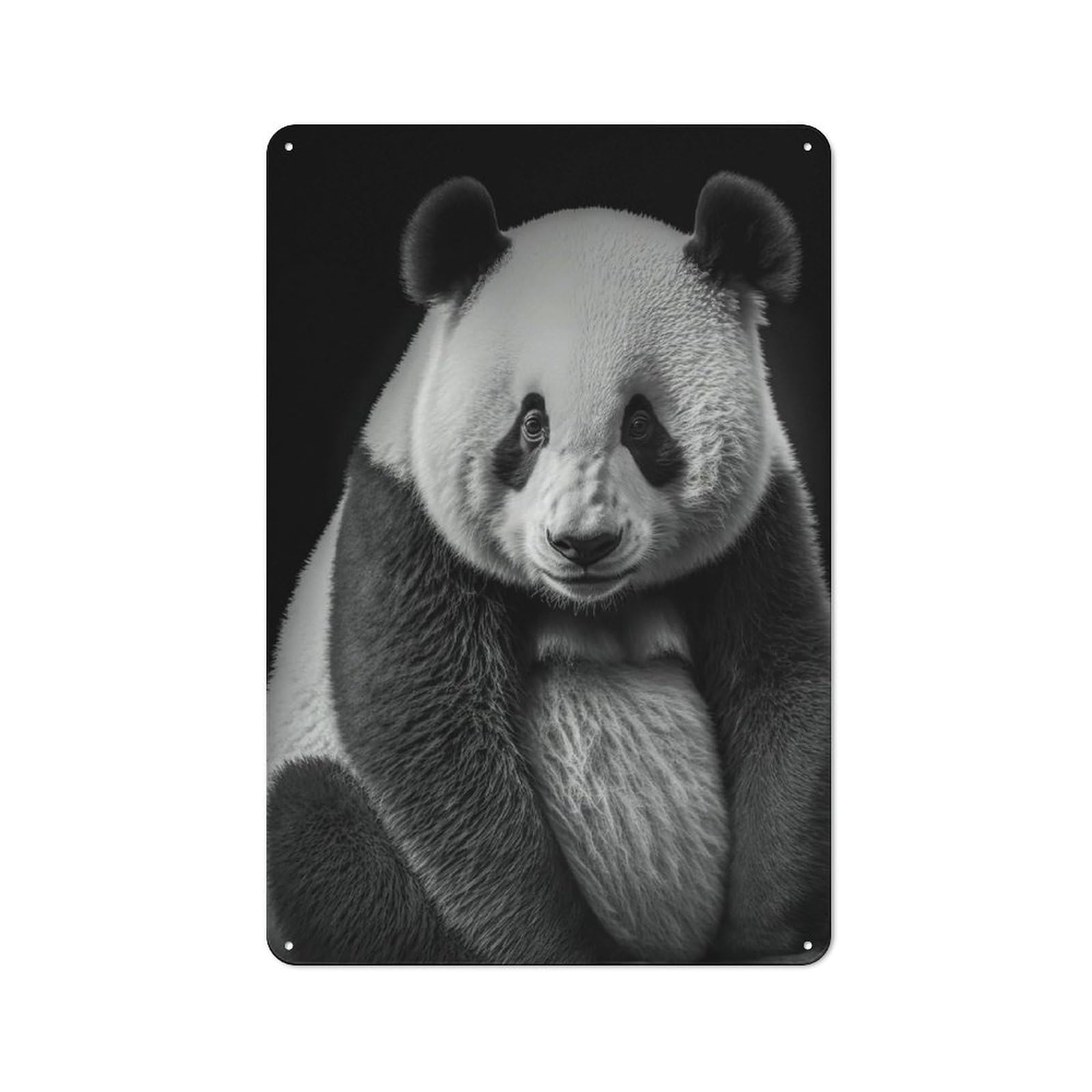 Junmoney Style-2 Metal Plaque With Portrait Of A Panda Design 30X20cm, Rustic Cafe Wall Decor For Restaurant, Kitchen, Counter Or Breakfast Nook