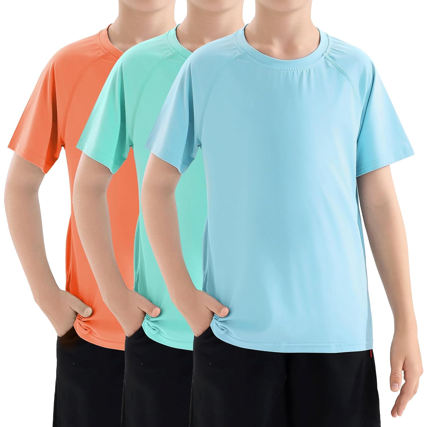 Camisa de natação infantil FPS 50+ Rash Guard manga curta pacote com 3 camisetas juvenis proteção solar UV FPS pesca aquática 5-18 anos