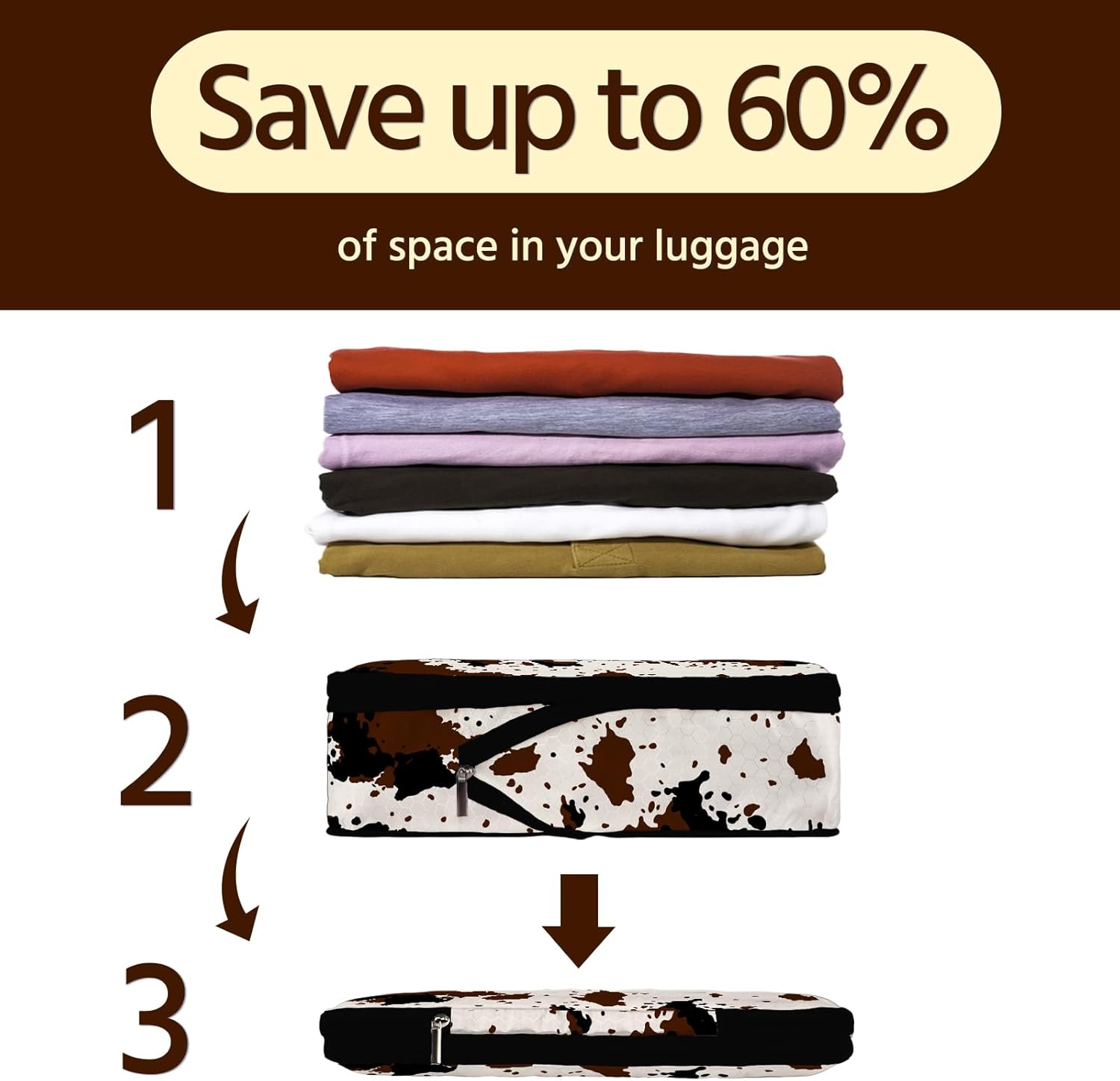 6 Pcs Compression Packing Cubes Waterproof Suitcase Travel Bag Luggage Backpack Organizer Travel Cubes for Packing-Cow Print