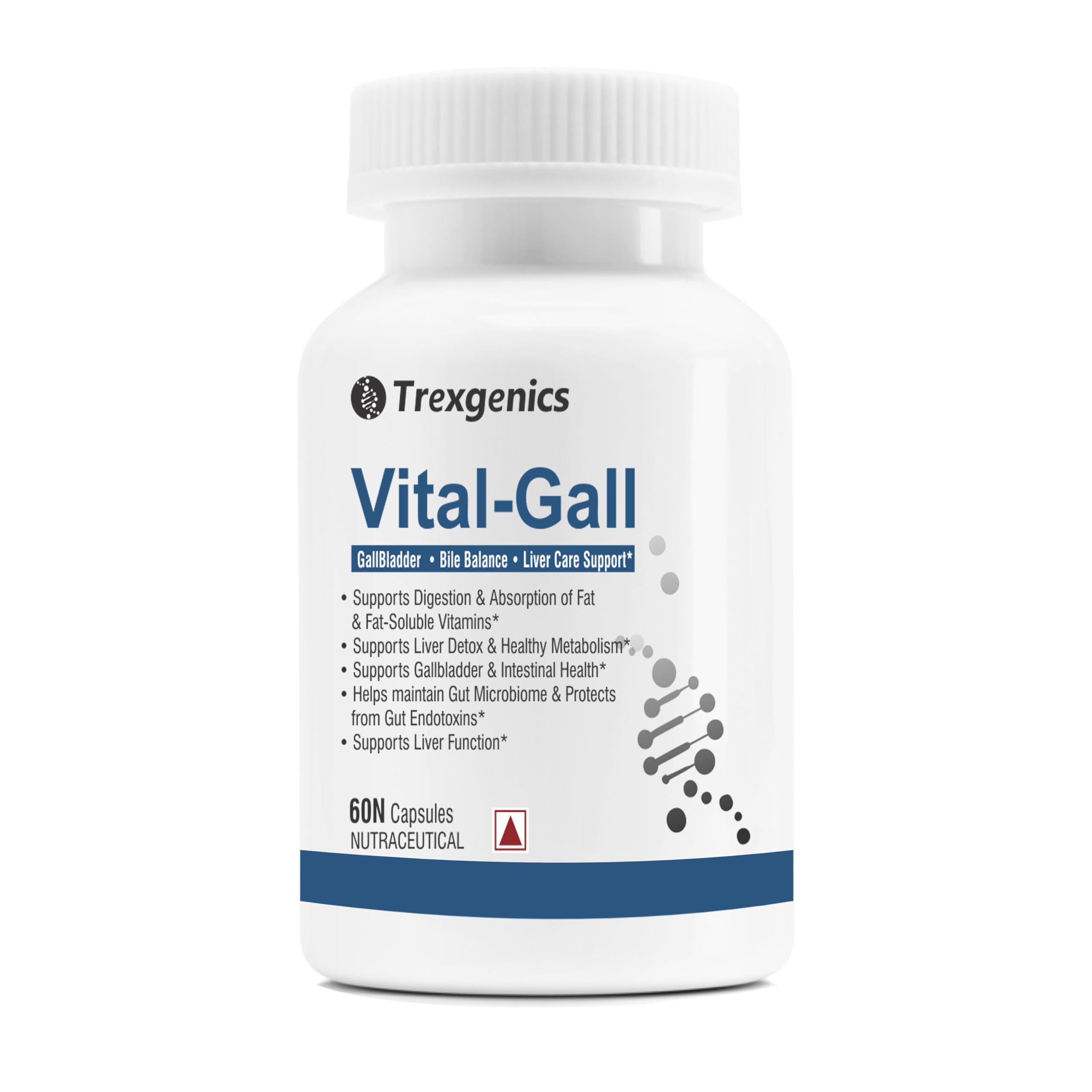 Trexgenics VITAL-GALL Bile (45% cholic acid), N-Acetyl L-Cysteine, Silymarin, Choline, Dandelion, Herbs for Gallbladder, Bile Balance, Liver Care Support for Gall Stones, Fat Digestion & Metabolism (60 Capsules)