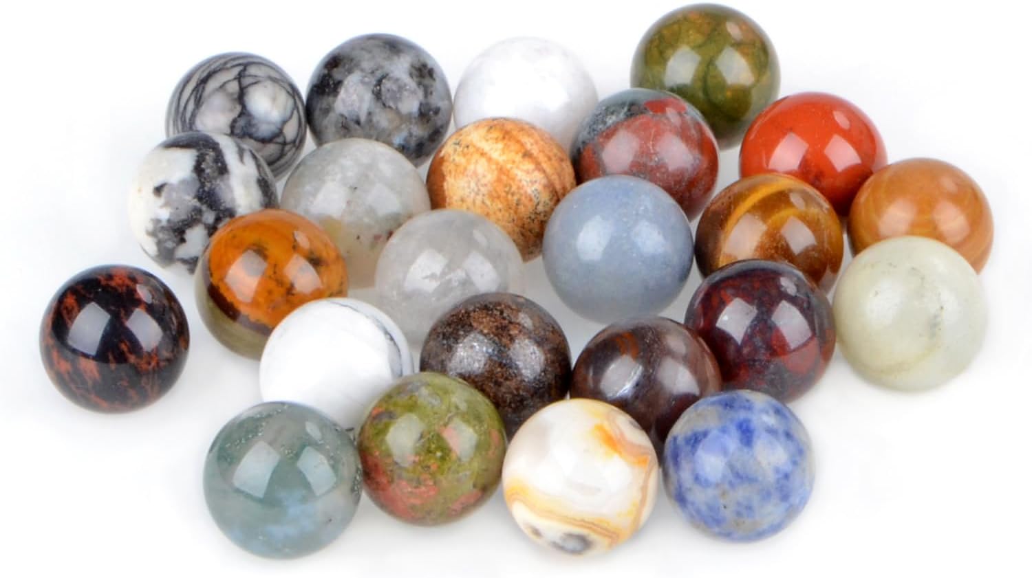 LPbeads 16mm 20pcs Natural Gemstone Polished Sphere Healing Crystal Rocks Ball Mineral Collection Decoration Kit