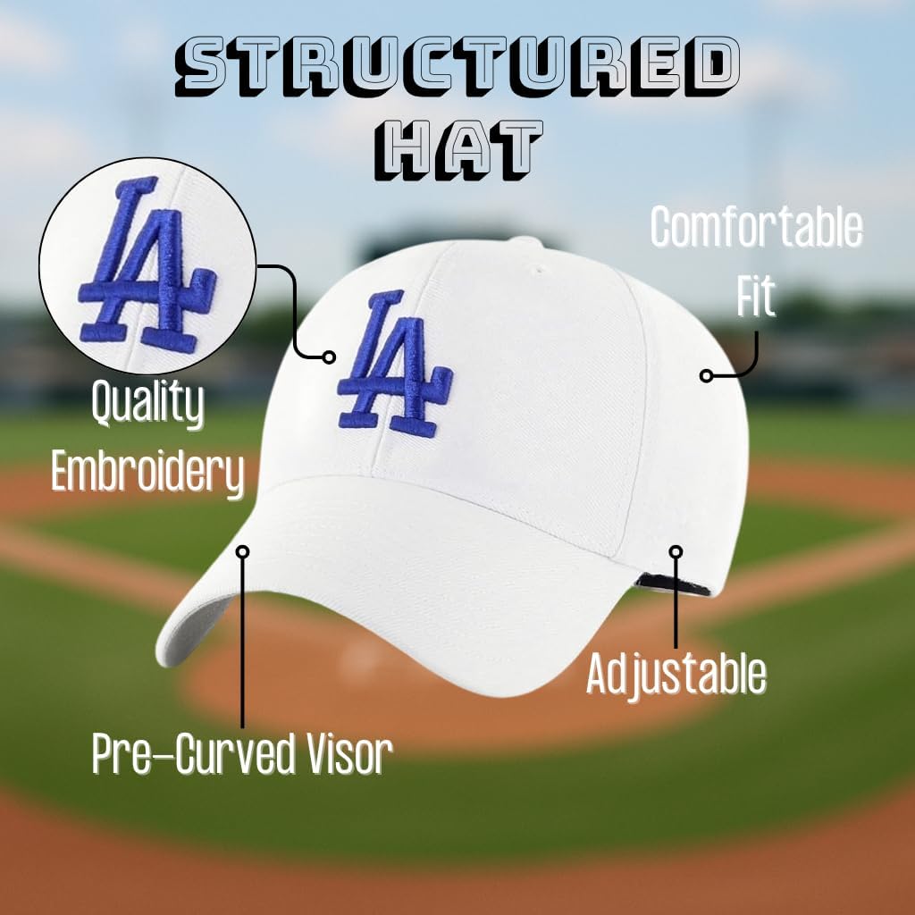 Officially Licensed Los Angeles Baseball White LA Sports Hat Classic Primary Home Team Logo Adjustable Royal Blue Embroidered Structured MVP Ball Cap